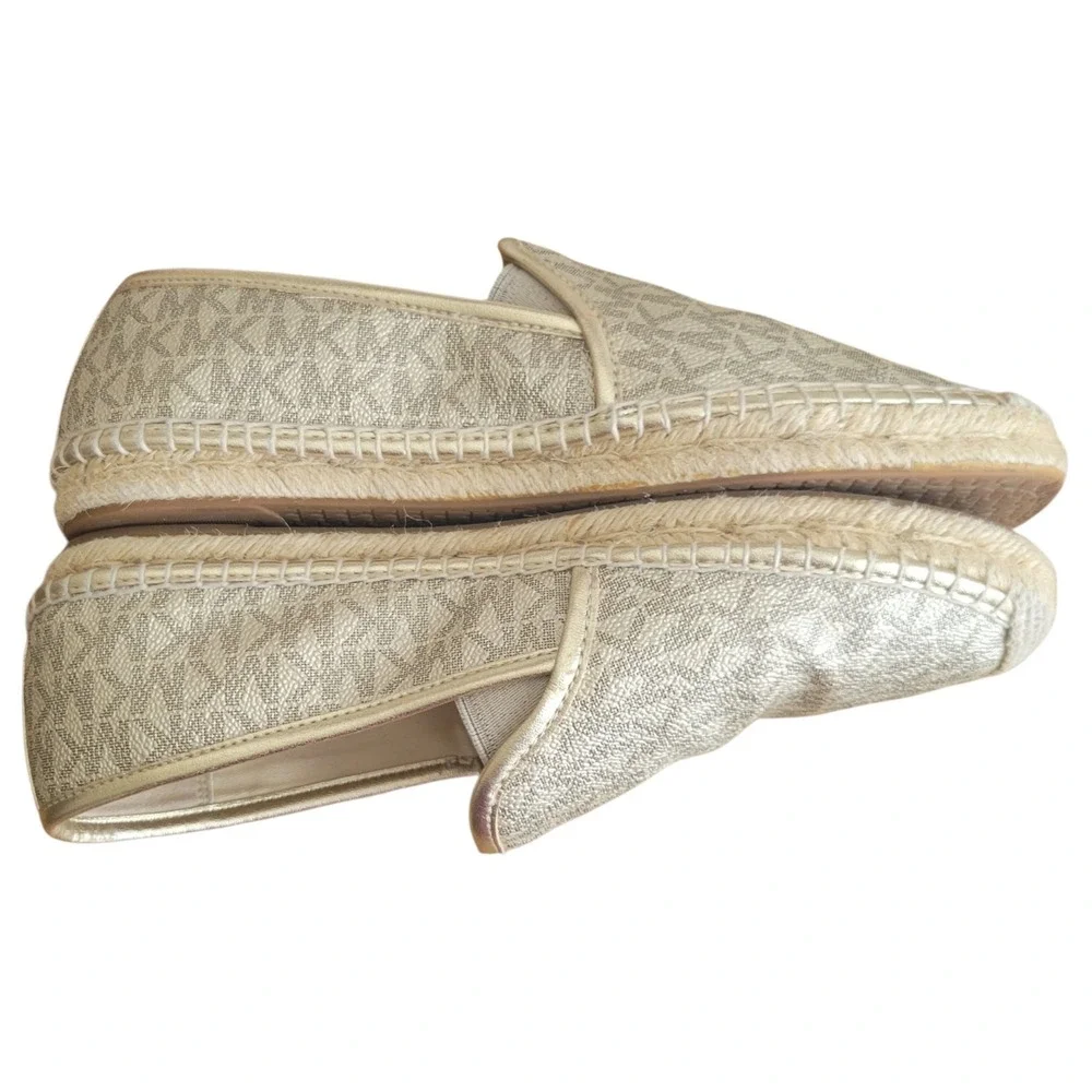 Michael Kors Hastings Logo Espadrille Slip On Shoes Gold Sz 8.5